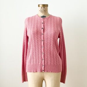 Eddie Bauer Women's Angora Cashmere Cotton Cable Knit Cardigan Preppy Old Money